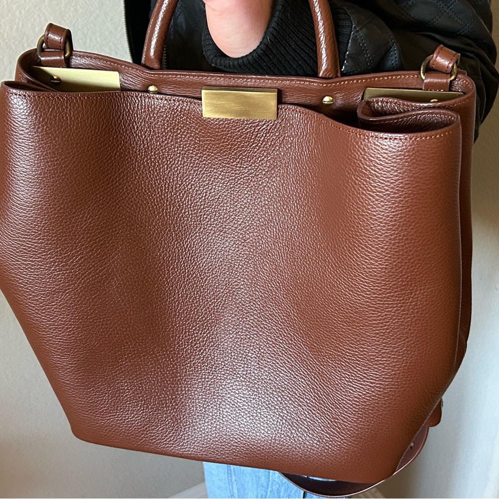 Designer Marco Trevisan N.3 Handle Bag Brown- Made in Italy Calfskin Leather